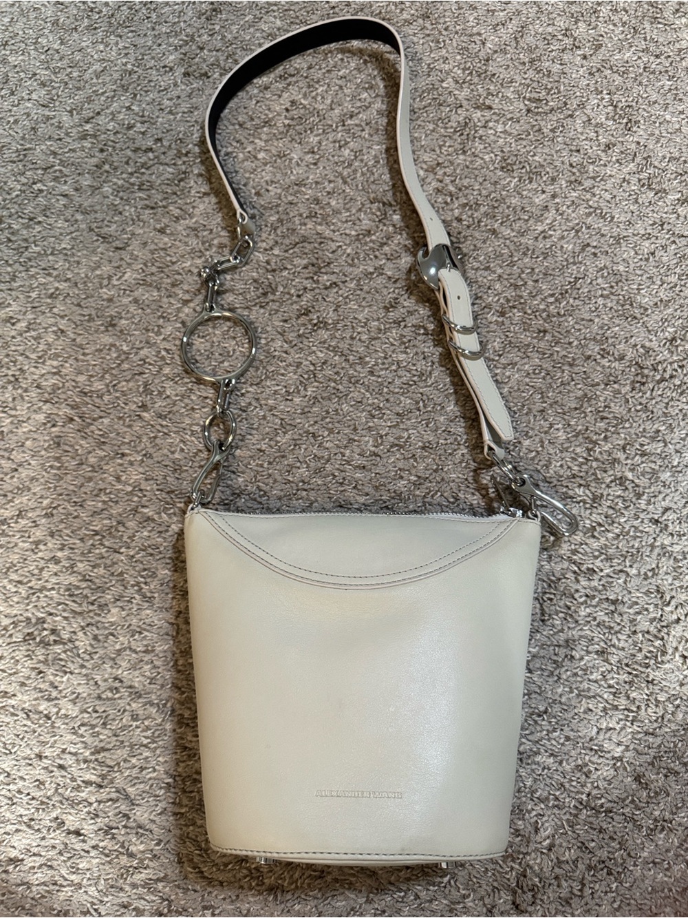 Alexander Wang Cream Leather Crossbody Bag with Silver Hardware